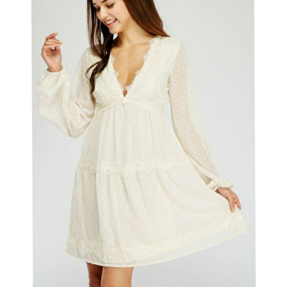 LAST ONE❗Lulu's Wistful Moments Ivory Long Sleeve Dress - Picture 10 of 11
